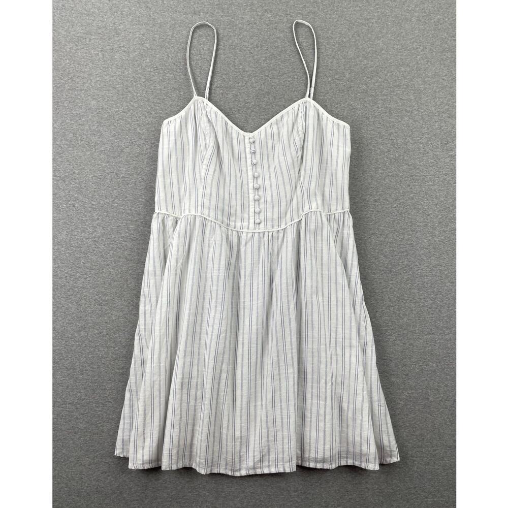 NWT Abercrombie & Fitch Button-Front Mini Dress XL White Blue Pinstripe Pockets
